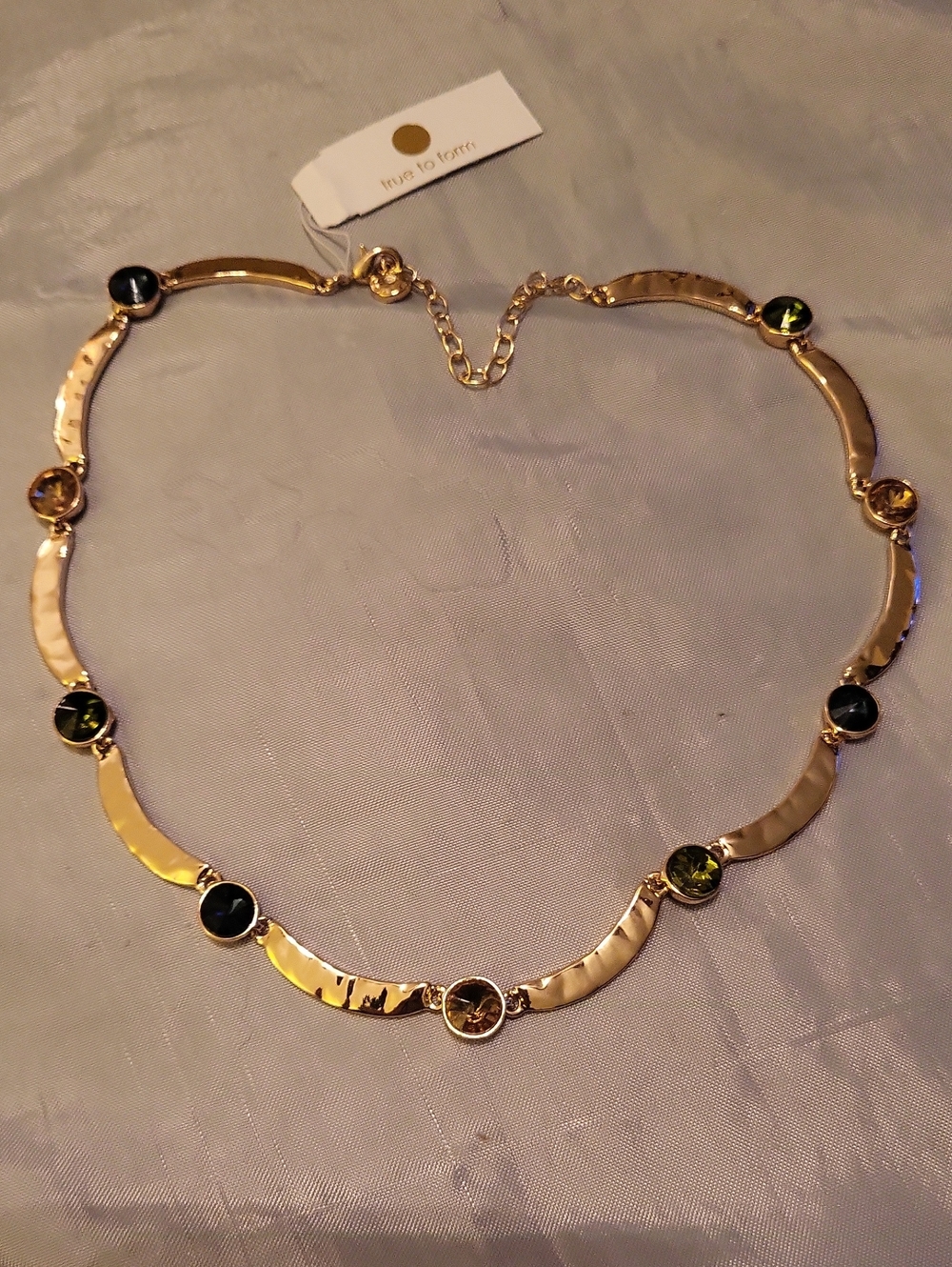 True To Form Gold Tone Necklace with Green, Blue, Pink and Amber Stones Ti